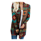 Retro Geometric Print Women's Loose Cardigan A .