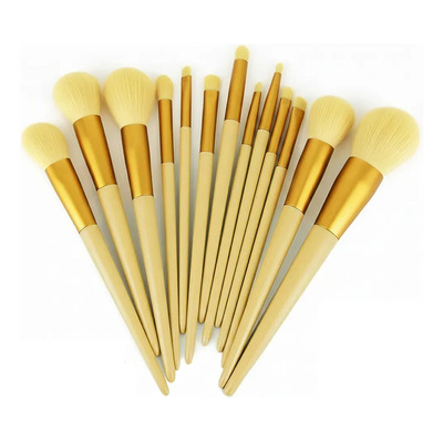 Juego De 13 Brochas De Maquillaje Profesional Con Bolsa Color Amarillo | MercadoLibre