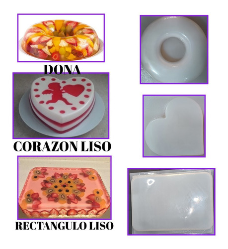 Kit 3 Moldes Gelatina De Diseño Dona, Corazón Y Rectángulo 