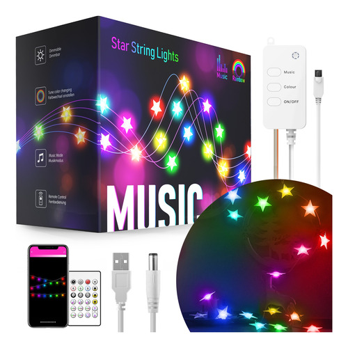 Tira De Luces Navideñas Rgb Bluetooth Música 25led 5m Ip65