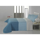 Cover Kavanagh Quilt Tricolor +funda Twin Gris Celeste Azul