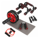 Kit Rodillo Abdominal Push-up Cuerda Ejercitador Rojo 7 En 1