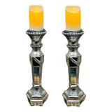 Juego X 2 Candelabros 30 Cm  C/u Porta Vela Vidrio Importado