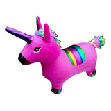 Unicornio Montable Inflable Luz Y Sonido Forrado De Peluche