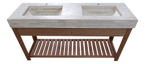 Mueble Vanitory 140x45 Doble Bacha Travertino + Cajon + Deck
