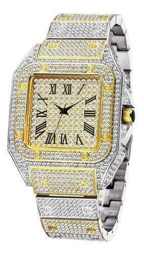 Relojes De Cuarzo Cuadrados De Diamantes Para Hombre Missfox Color De La Correa Plateado/oro