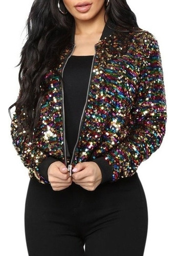 Chaqueta Bomber Colorido Lentejuelas Brillantes Bl [s]