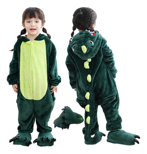 Pijama De Dinosaurio Para Niño Y Niña Mameluco + Zapatos 