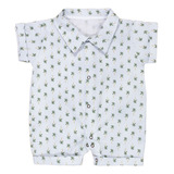 Macacão Camisa Para Bebê Menino Em Tricoline Coqueiro Cinza