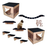 Kit De Gato Casa Casinha Parede Playground 9 Peças Envio 24h