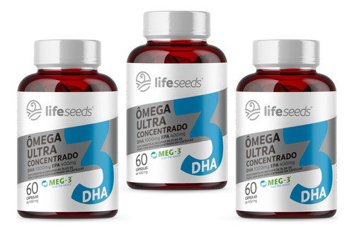 Ômega 3 Ultra Concentrado Dha1000mg Epa400mg Meg-3 - 3 Potes