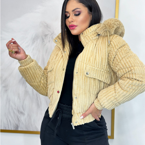 Jaqueta Cropped Feminina Cotêle Veludo Puffer Curta Grossa !