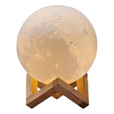 Luminária Lua Cheia 3d Abajur Decorativa Usb Com Suporte Cor Branco Cor Da Cúpula Branco Cor Da Estrutura Marrom 110v/220v