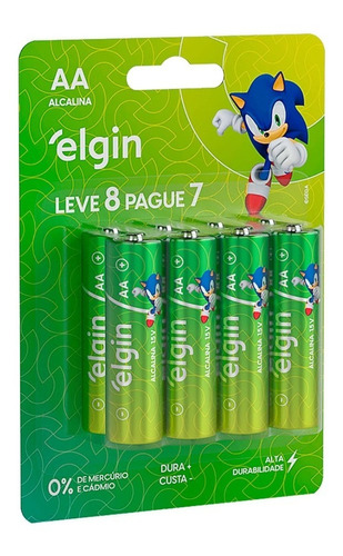 Kit Cartela Com 8 Pilhas Aa Alcalina Energy Elgin