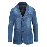 Saco Blazer Hombre Mezclilla Jeans Bolsillo Grande Slim Cut