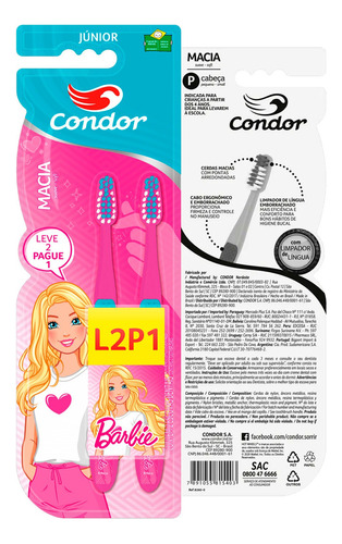 Escova De Dentes Barbie Macia Condor Jr