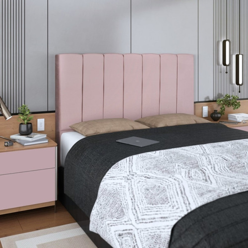 Cabeceira De Cama Casal 140cm Carla Veludo Rosa