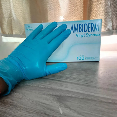 Guantes Ambiderm Nitrilo\u002Fvinyl Synmax Azul Talla Mediano Azul Claro Chico | Meses sin interés