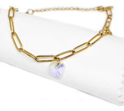 Pulsera Oro 18 Kt Corazón Swarovski Tornasol Diseño Exclusiv