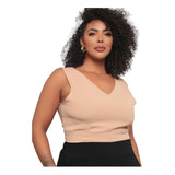 Cropped Plus Size Amarração Costas Nuas Crepe Duna Debalê