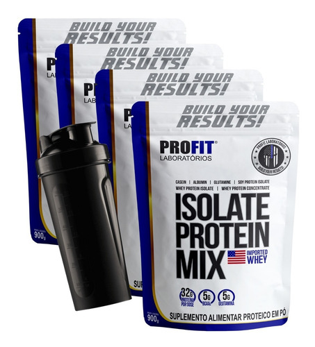 Combo 4 Whey Protein Isolado Isolate Mix Refil 900g + Brinde