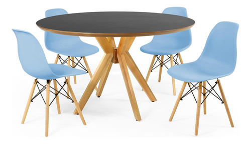 Mesa De Jantar Marci Premium Preta 120cm + 4 Cadeiras Eiffel Cor Azul Claro