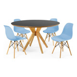Mesa De Jantar Marci Premium Preta 120cm + 4 Cadeiras Eiffel Cor Azul Claro