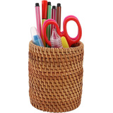 Okllen 2 Pack Rattan Pencil Holder, Handmade Wicker Pen Cup