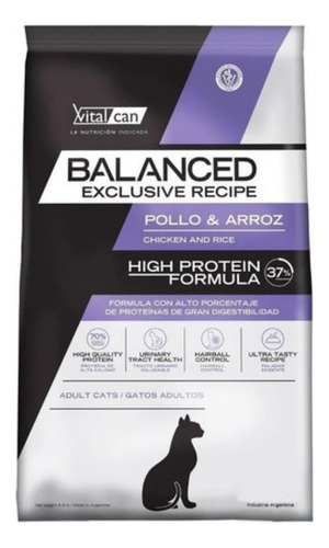 Alimento Vitalcan Balanced Exclusive Recipe High Protein Para Gato Adulto Sabor Pollo Y Arroz En Bolsa De 3 kg
