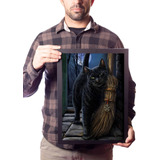 Quadro Decorativo Gato Preto Mistico Wicca