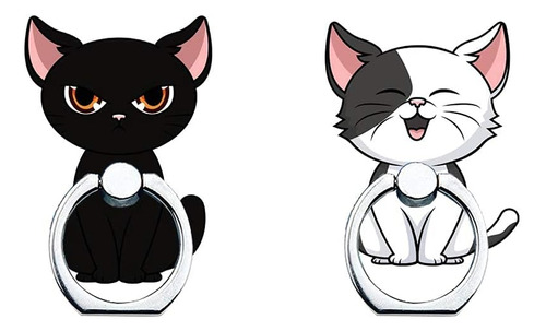 2 Anillos Para Teléfono Móvil, Diseño De Gato Blanco Y Negro