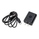 Cargador Tipo C Turbo 18w Motorola De Pared + Cable Original Color Negro