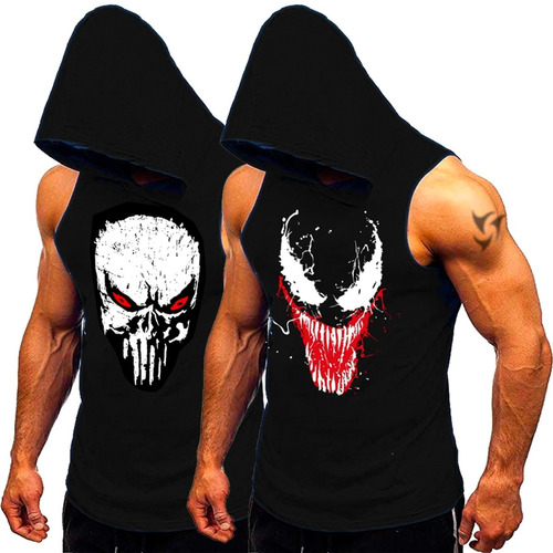 2 Musculosas Capucha Entrenamiento Punisher + Venom Genetic