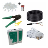 Kit 100m Cabo Rede Blindado + Testador 9v +alicate +200 Rj45