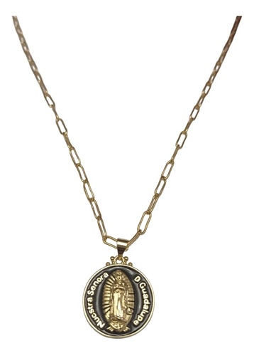 Collar Eslabón Baño Oro 18 K Medalla Virgen De Guadalupe 