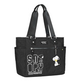 Bolsa Snoopy Grande Sp2383 Casual Esportiva Feminina Nylon Cor Preto