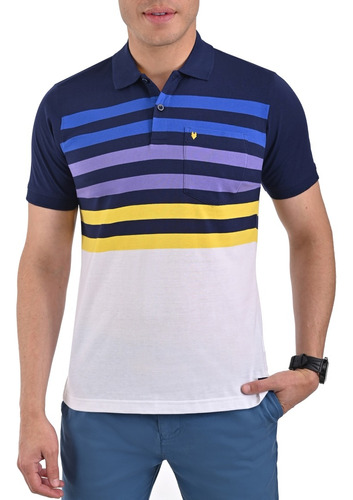 Playera Polo Modern Fit Yale Pecho Dividido Rayas