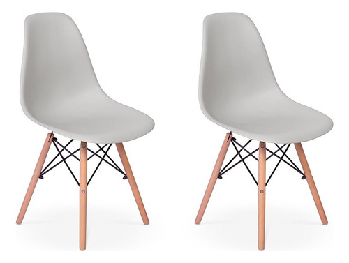 Conjunto 02 Cadeiras Charles Eames Eiffel Wood - Cinza