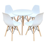 Kit Mesa 70cm E 4 Cadeira Eames Eiffel Tampo Branco E Preto