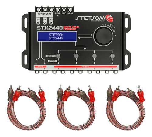 Processador Áudio Digital Stetsom Stx 2448 + 3 Cabos Rca 1m