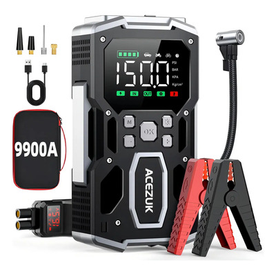 Arrancador De Batería De Coche Brpom Portátil 9900a 29800mAh Inflador 150psi, Acezuk Arrancador De Baterias De Coches Con Pantalla Digital Para Coche Y Moto Camiones, Barcos, Autocaravanas, Tractor | Meses sin interés