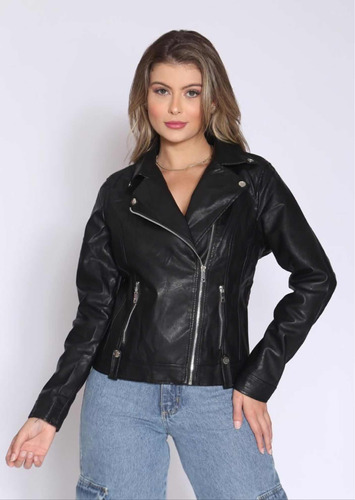 Jaqueta De Couro Feminina Slim Fit Moda Casaco Água Vento