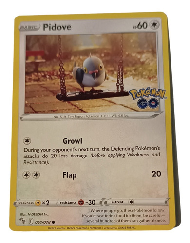 Carta Tcg Pokémon Go Pidove 061/078 Año 2022