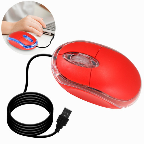 Mouse Usb Optico 1200 Dpi Laptop Pc Notebook Luz Economico Color Mouse Rojo