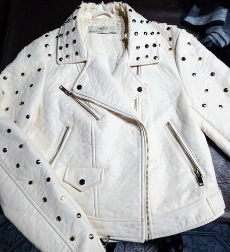 Chaqueta Campera De Cuero Zara Talle M Con Detalle 