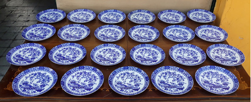 23 Platos Playos Porcelana Tsuji Old Blue Vajilla Antigua