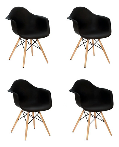 Jogo 4 Cadeiras Charles Eames Wood Design Eiffel C/ Braço