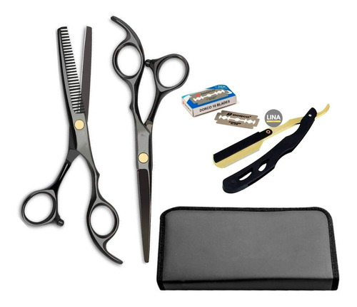 Set De Tijeras Peluqueria Profesional + Navaja De Corte