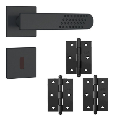 Fechadura Porta Interna 813/21 C/ 3 Dobradiças Preto Fosco