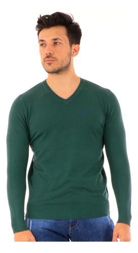 Suéter Verde Escuro Gola V Premium Masculina